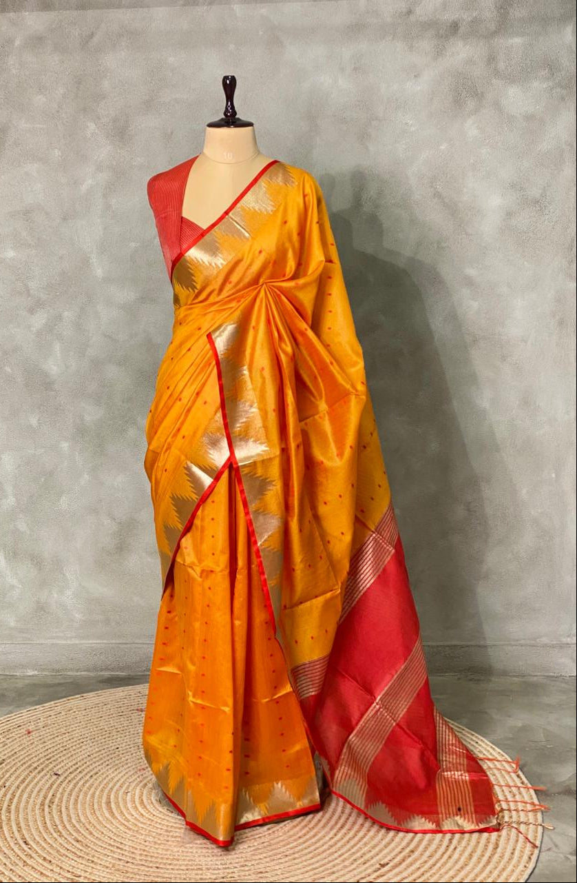 Mustard Yellow Tusser silk saree - PSTAA