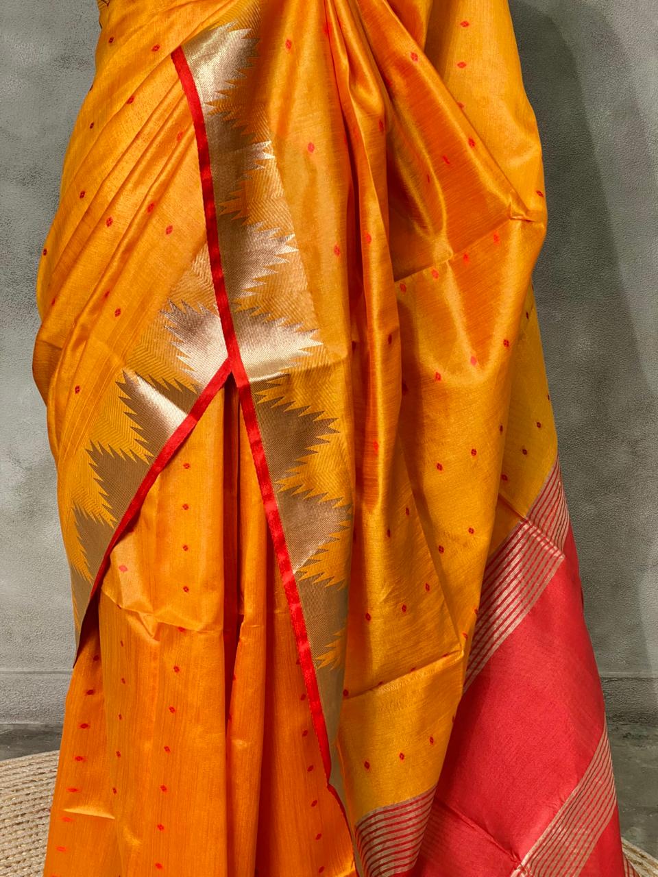 Mustard Yellow Tusser silk saree - PSTAA