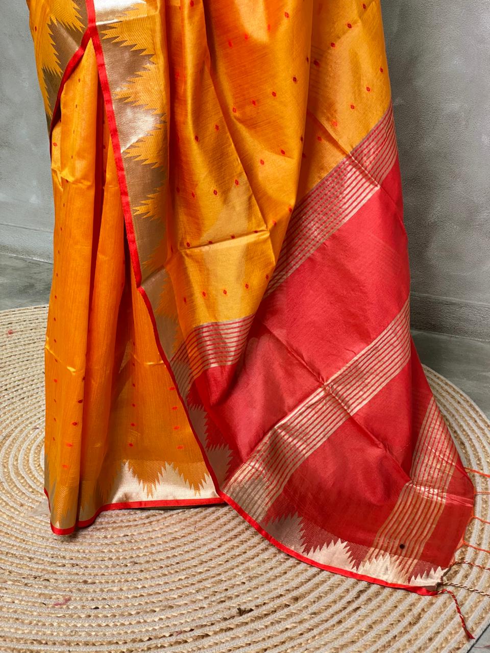 Mustard Yellow Tusser silk saree - PSTAA