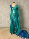 Turquoise Blue Tusser silk saree - PSTAB