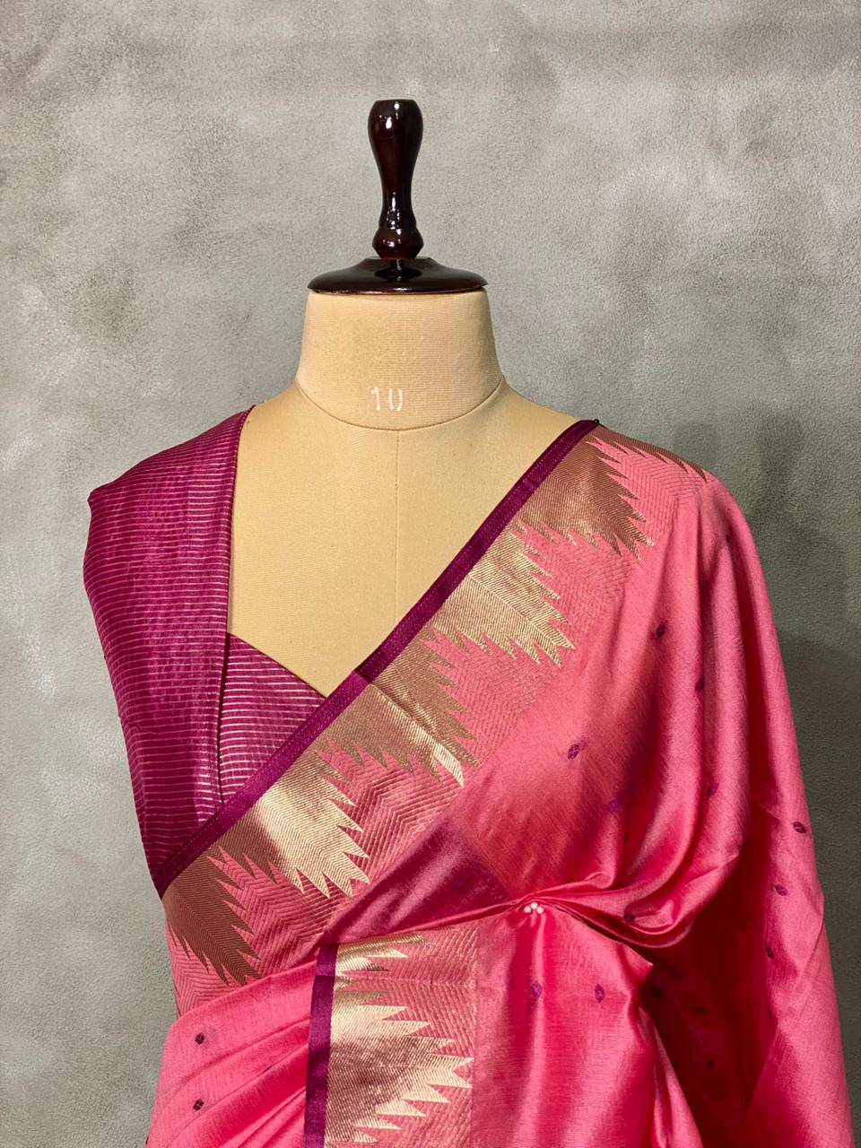 Lotus pink Tusser silk saree - PSTAC