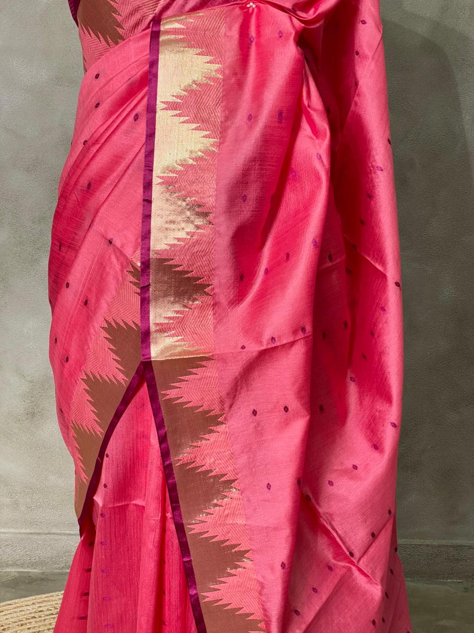 Lotus pink Tusser silk saree - PSTAC
