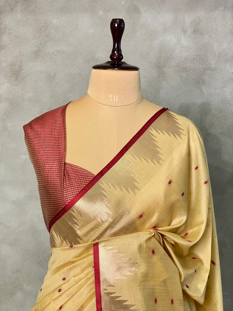 Sandal gold Tusser silk saree - PSTAD