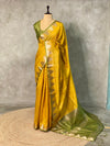Lime yellow Tusser silk saree - PSTAE