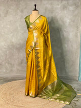 Lime yellow Tusser silk saree - PSTAE