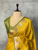 Lime yellow Tusser silk saree - PSTAE