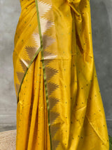 Lime yellow Tusser silk saree - PSTAE
