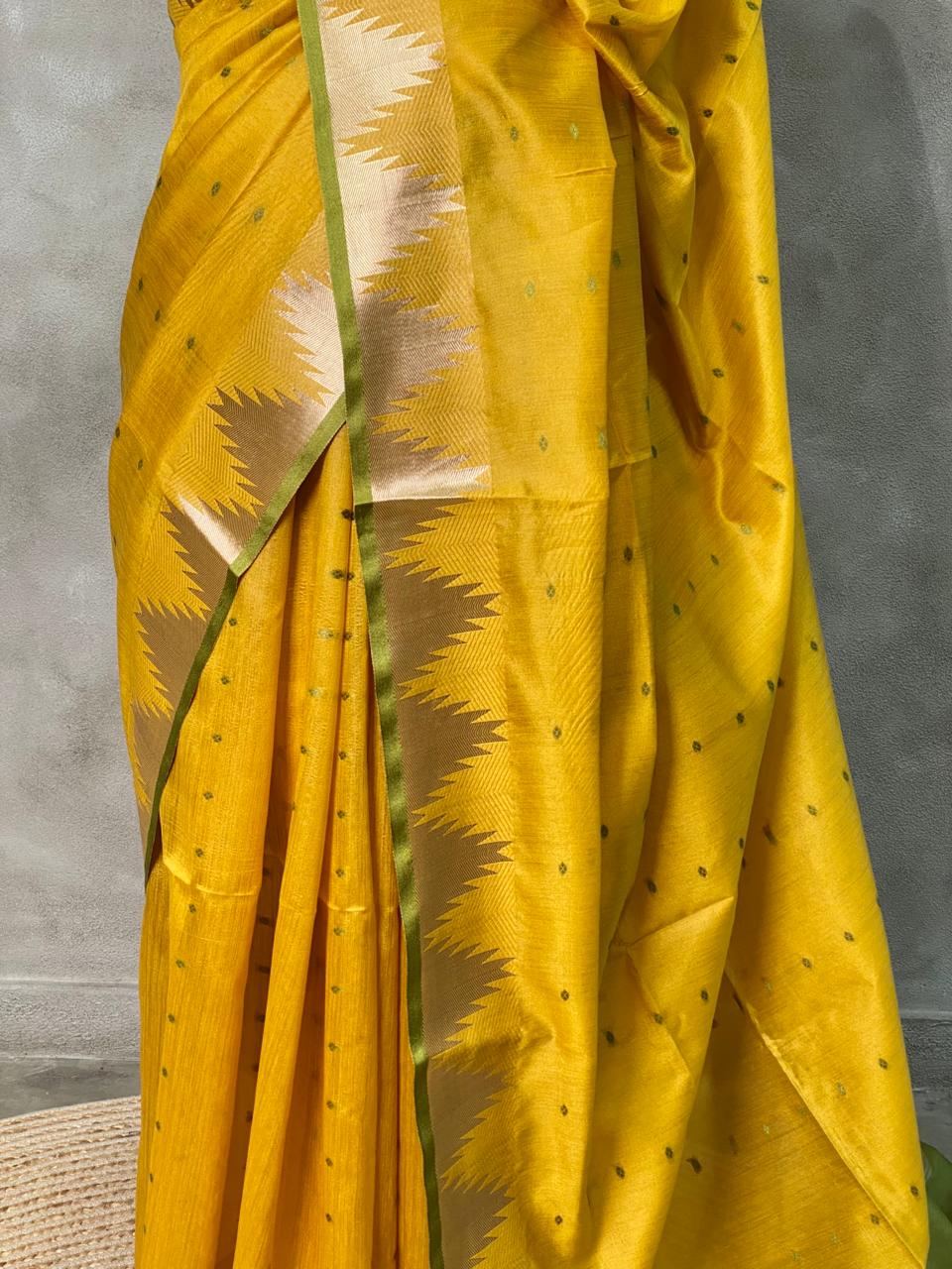 Lime yellow Tusser silk saree - PSTAE