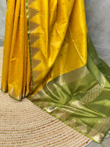 Lime yellow Tusser silk saree - PSTAE