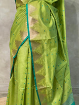 Parrot Greeen Tusser silk saree - PSTAF