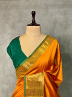 Mustard yellow and Green semi kanchipuram soft silk saree - PSSN9