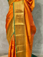 Mustard yellow and Green semi kanchipuram soft silk saree - PSSN9