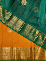 Mustard yellow and Green semi kanchipuram soft silk saree - PSSN9