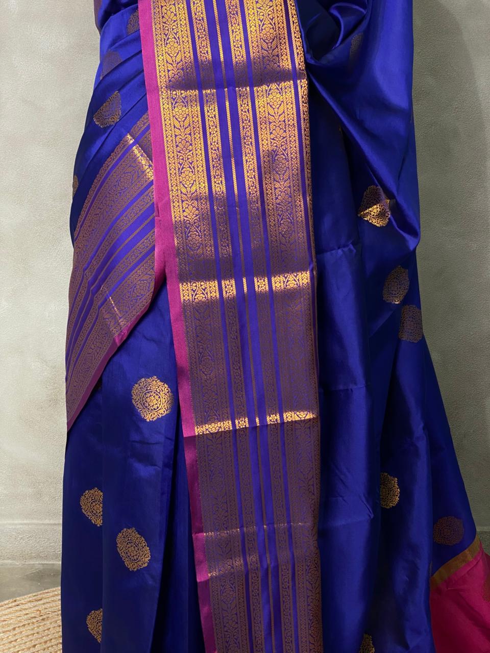 Blue and purple semi kanchipuram soft silk saree - PSSN14