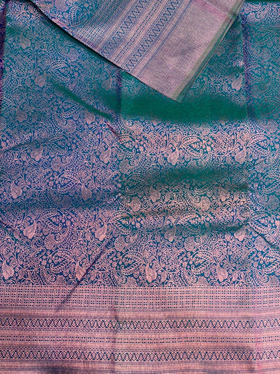 Peacock Blue Pure Brocade Kanchipuram Silk saree - PPURE1