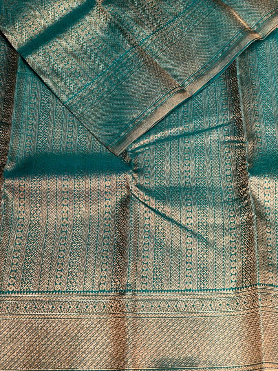 Peacock Blue Pure Brocade Kanchipuram Silk saree - PPURE2
