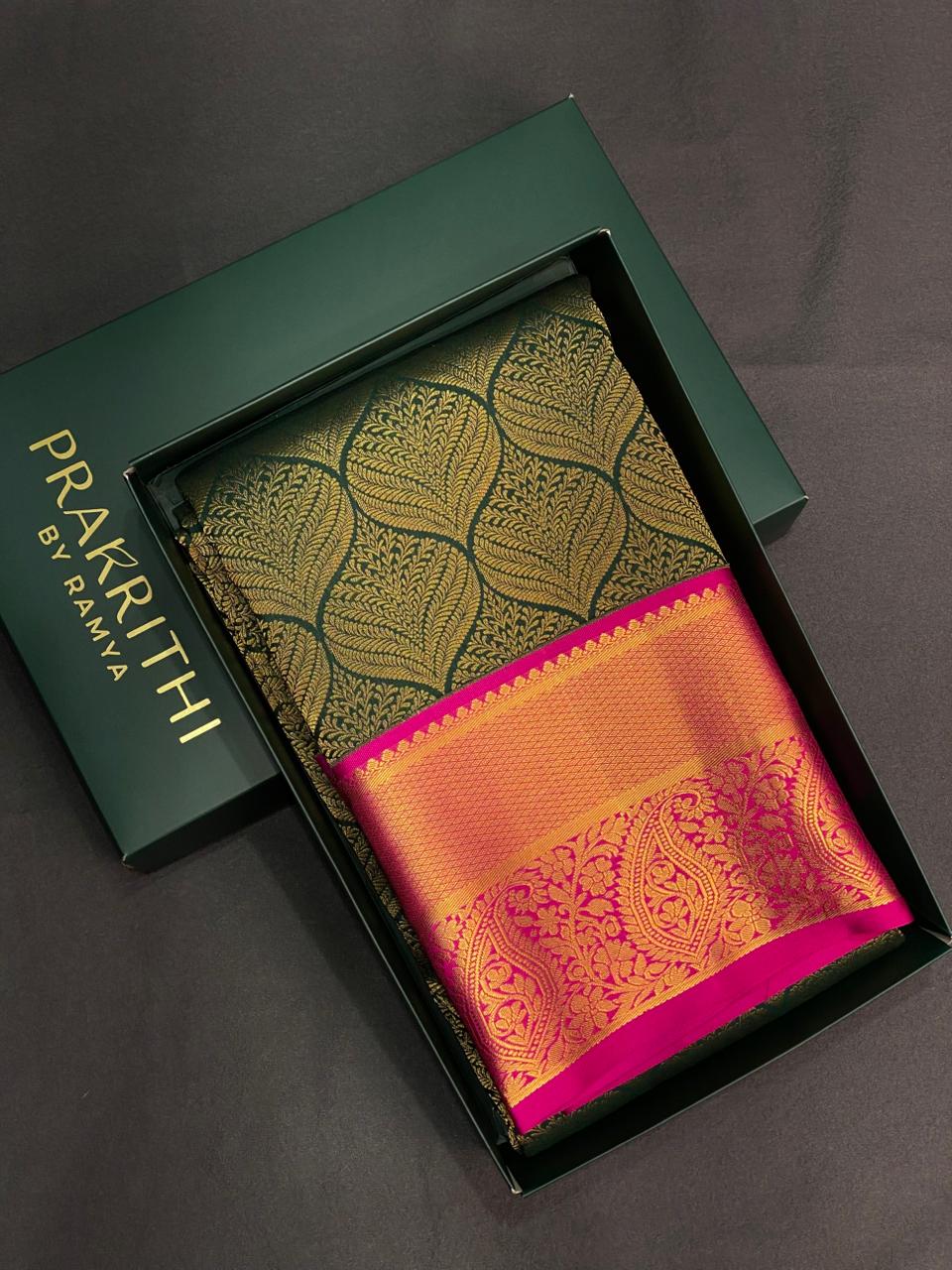 Green and rani pink Pure Kanchipuram Silk saree - PPURE3