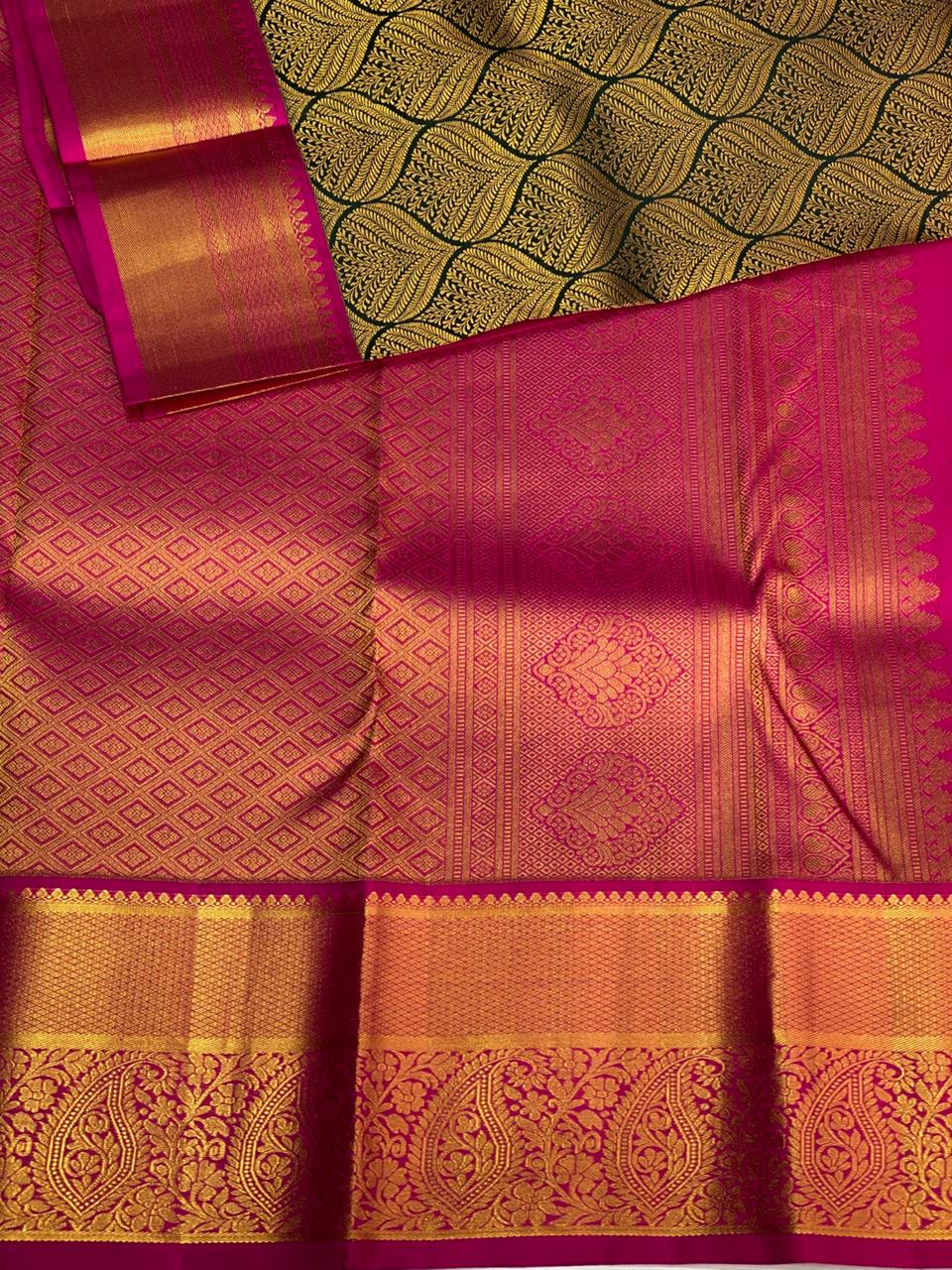 Green and rani pink Pure Kanchipuram Silk saree - PPURE3