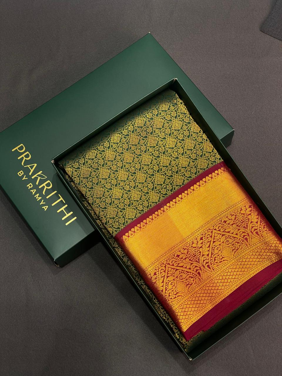Green and Maroon Pure Kanchipuram Silk saree - PPURE9