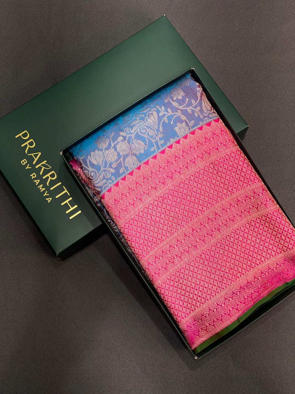 Blue and Magenta Pure Kanchipuram Silk saree - PPURE10