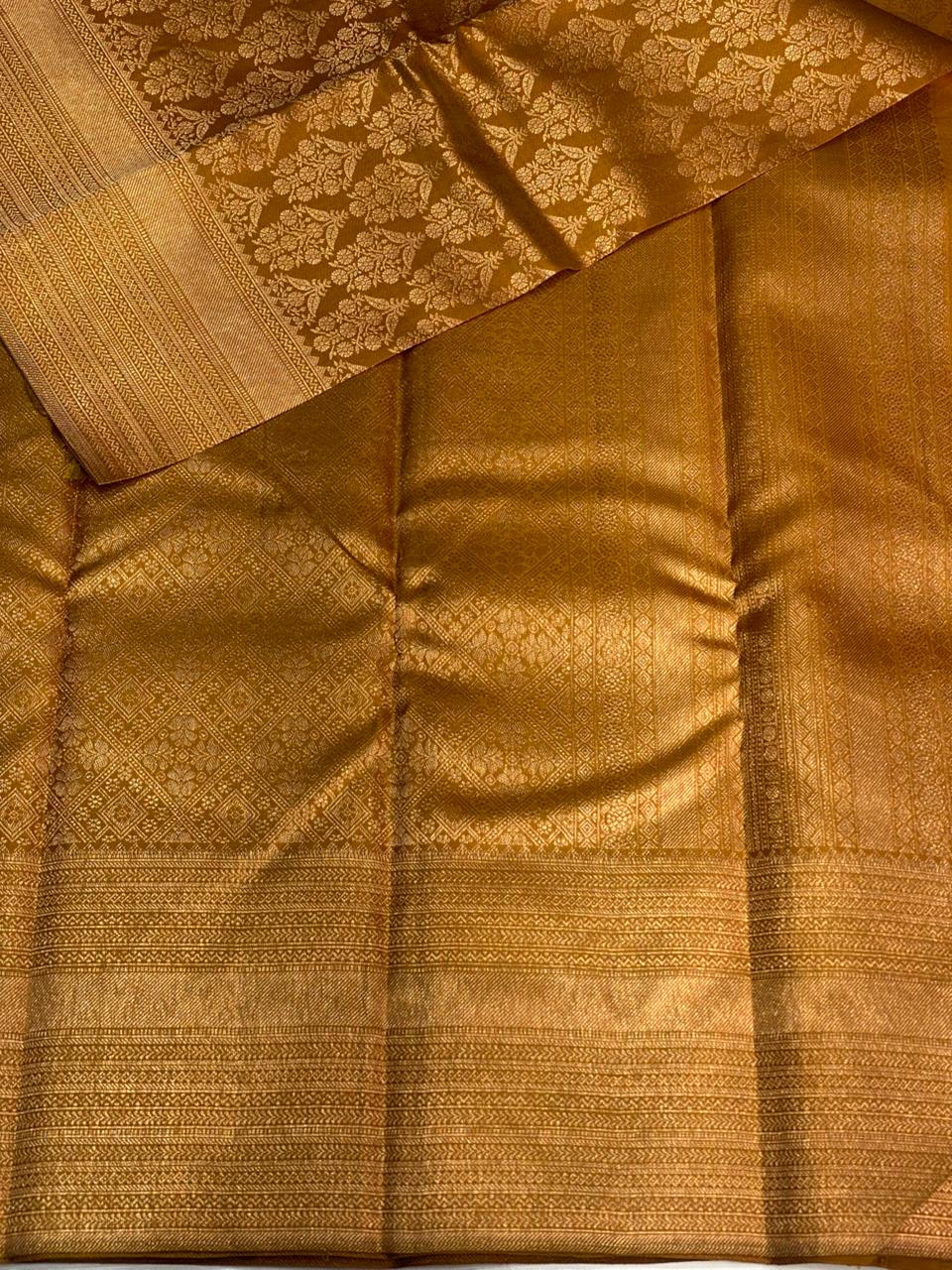 Mustard yellow Pure Brocade Kanchipuram Silk saree - PPURE12