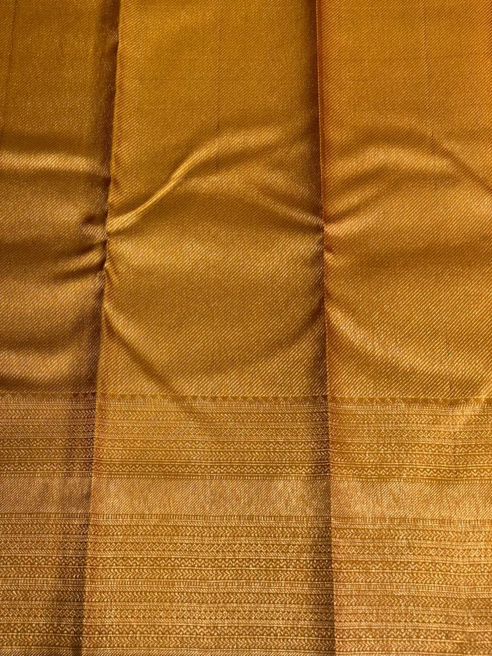 Mustard yellow Pure Brocade Kanchipuram Silk saree - PPURE12