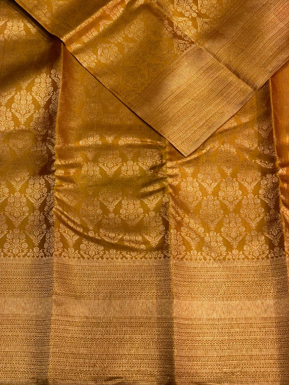 Mustard yellow Pure Brocade Kanchipuram Silk saree - PPURE12