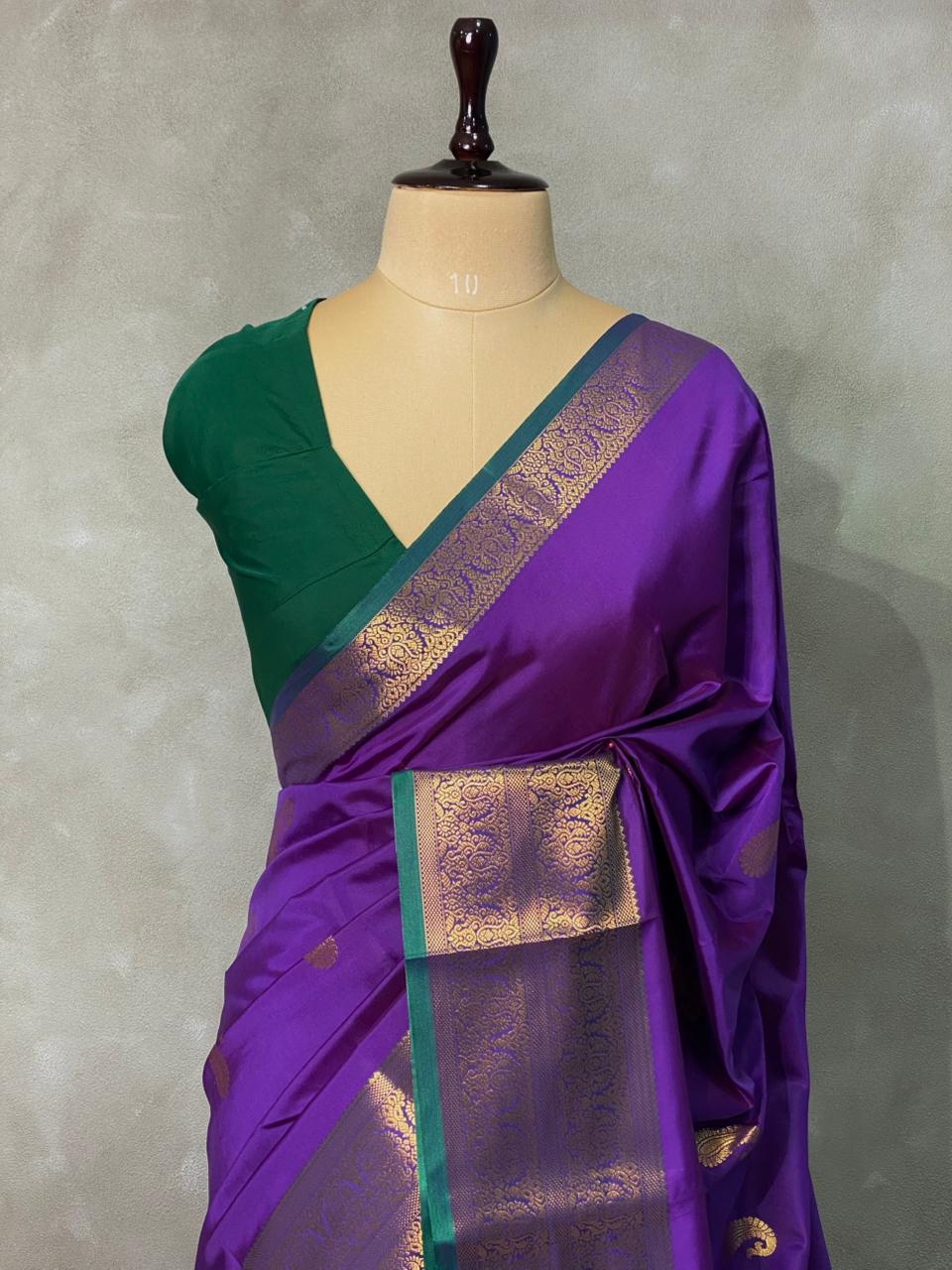 Violet and Green semi kanchipuram soft silk saree - PSSN21