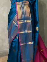 Teal blue and purple semi kanchipuram soft silk saree - PSSN25