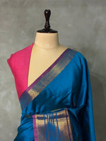 Teal blue and purple semi kanchipuram soft silk saree - PSSN25