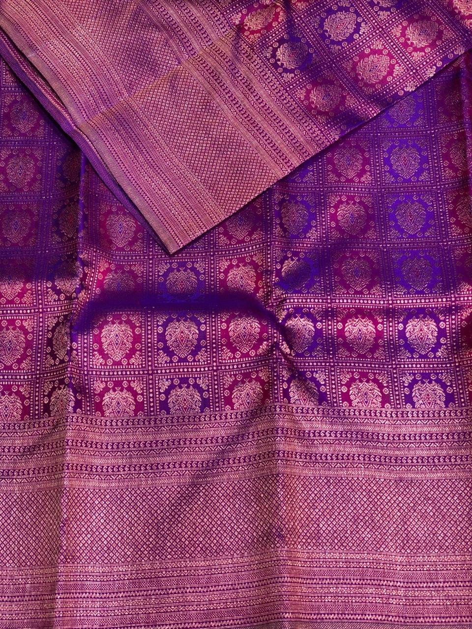 Deep wine and violet Pure Kanchipuram Silk saree - PPURE21