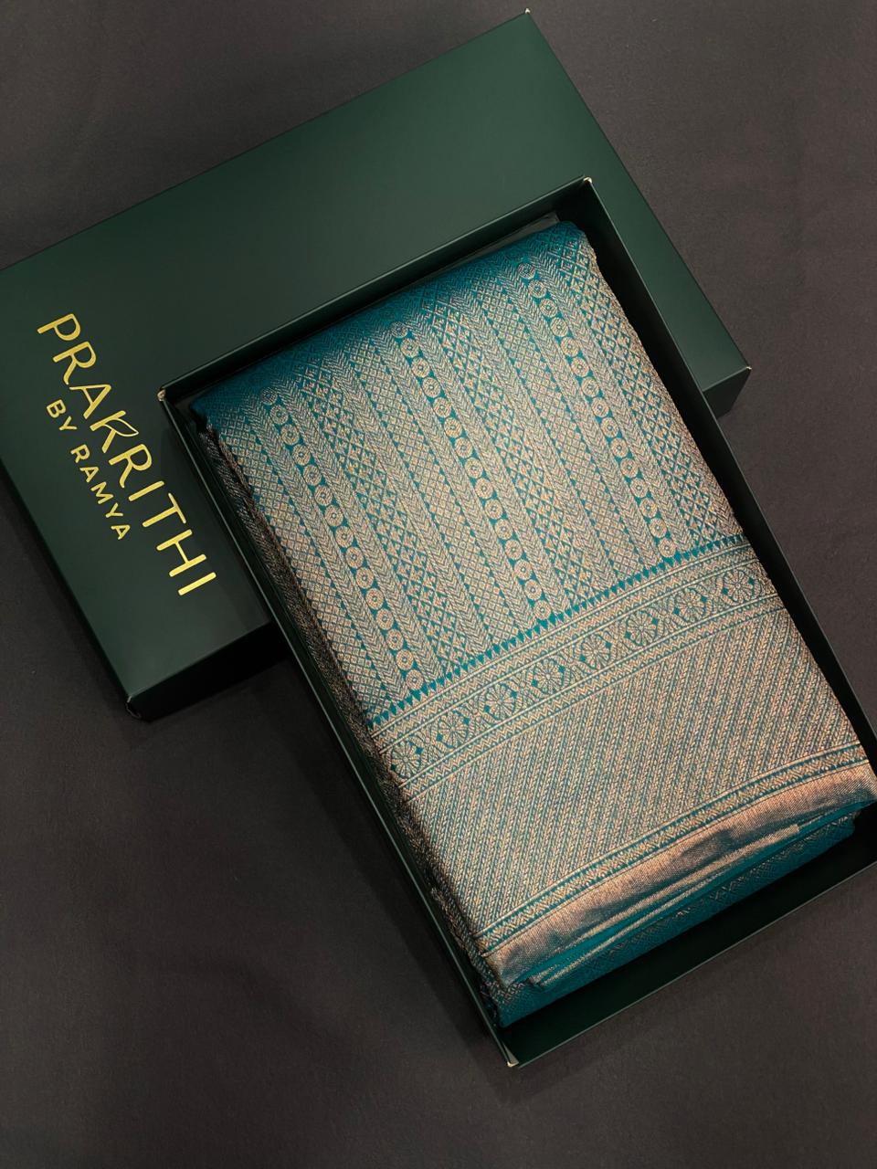Aqua Blue Pure Kanchipuram Silk saree - PPURE24