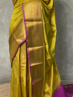 Olive green and purple semi kanchipuram soft silk saree - PSSN32
