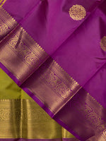 Olive green and purple semi kanchipuram soft silk saree - PSSN32