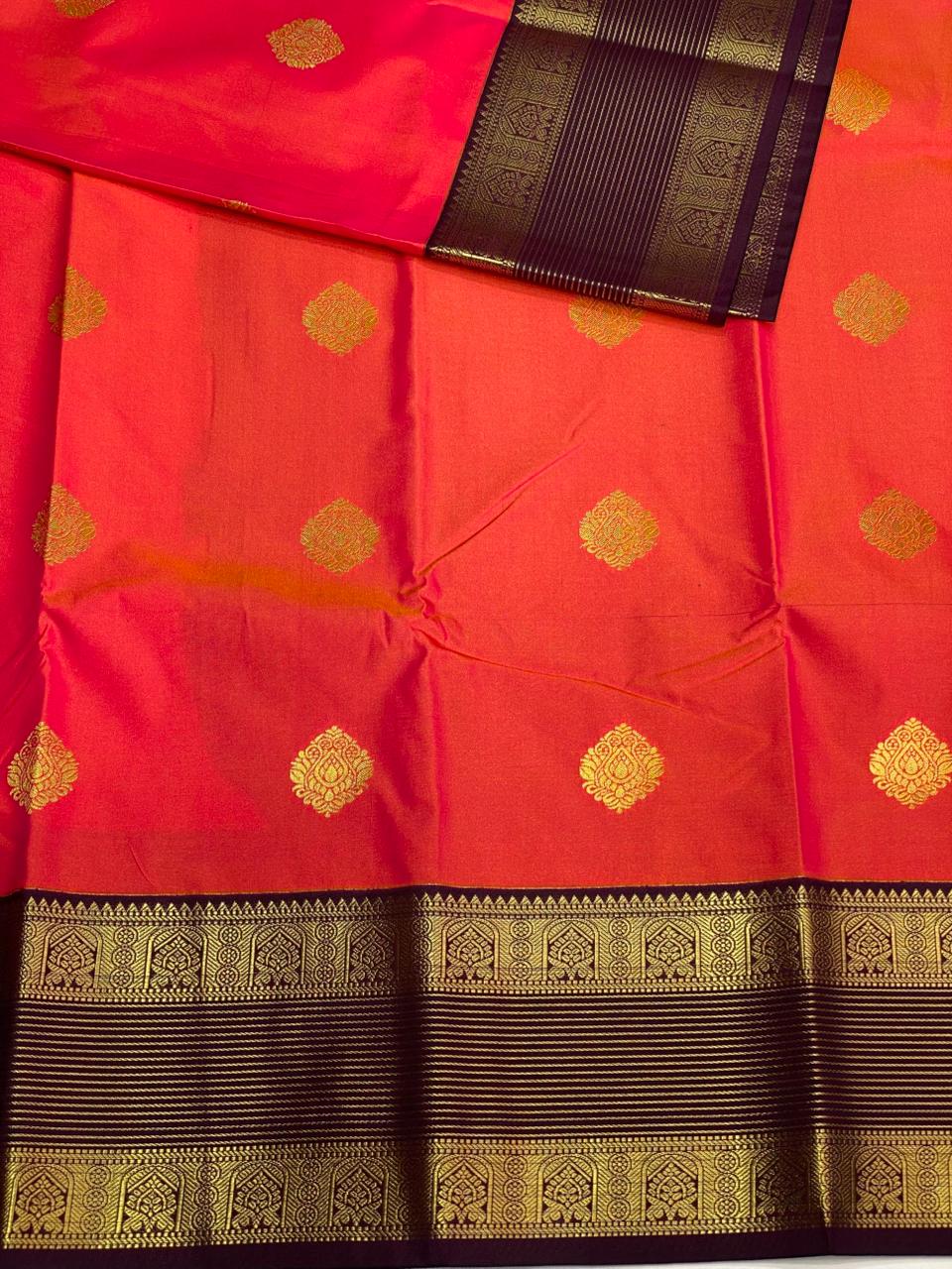 Dark orange and Brown silk saree- PSSR123