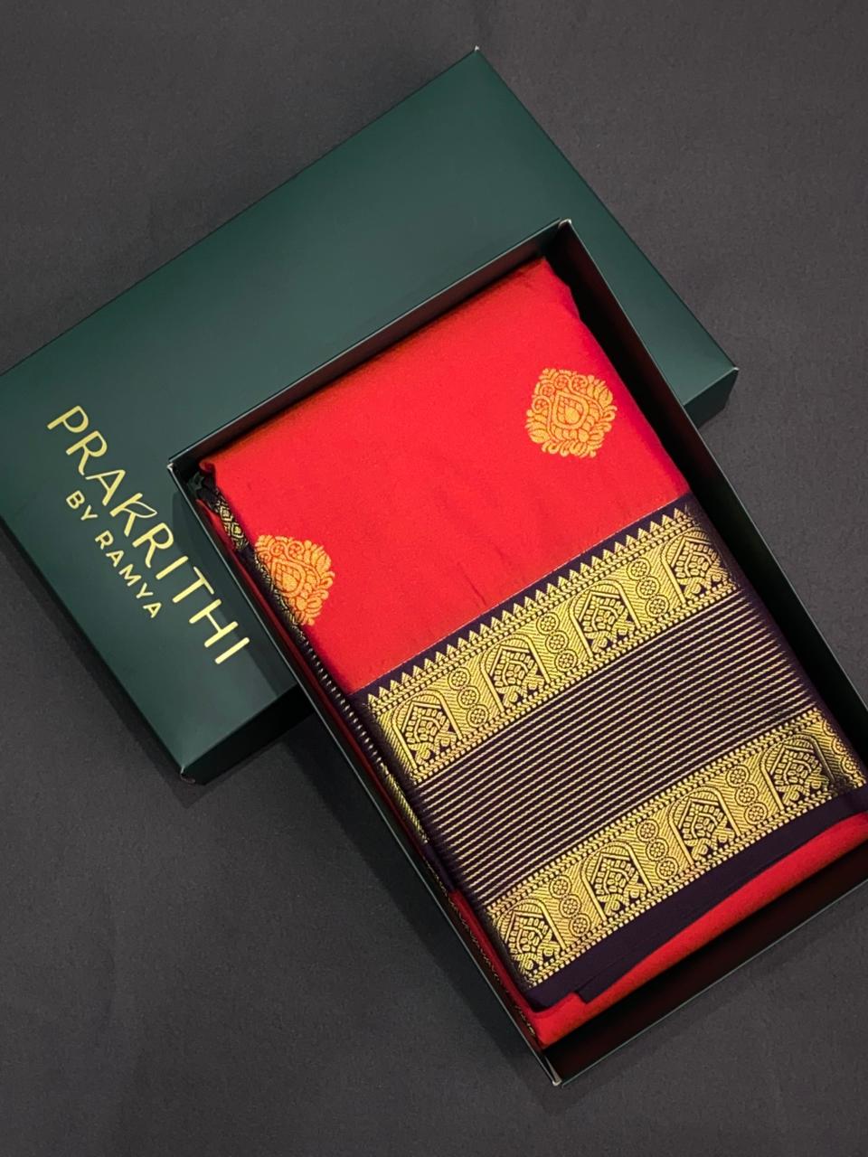 Red and Brown silk saree- PSSR124