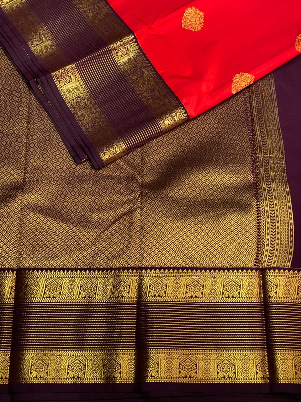 Dark orange and Brown silk saree- PSSR123