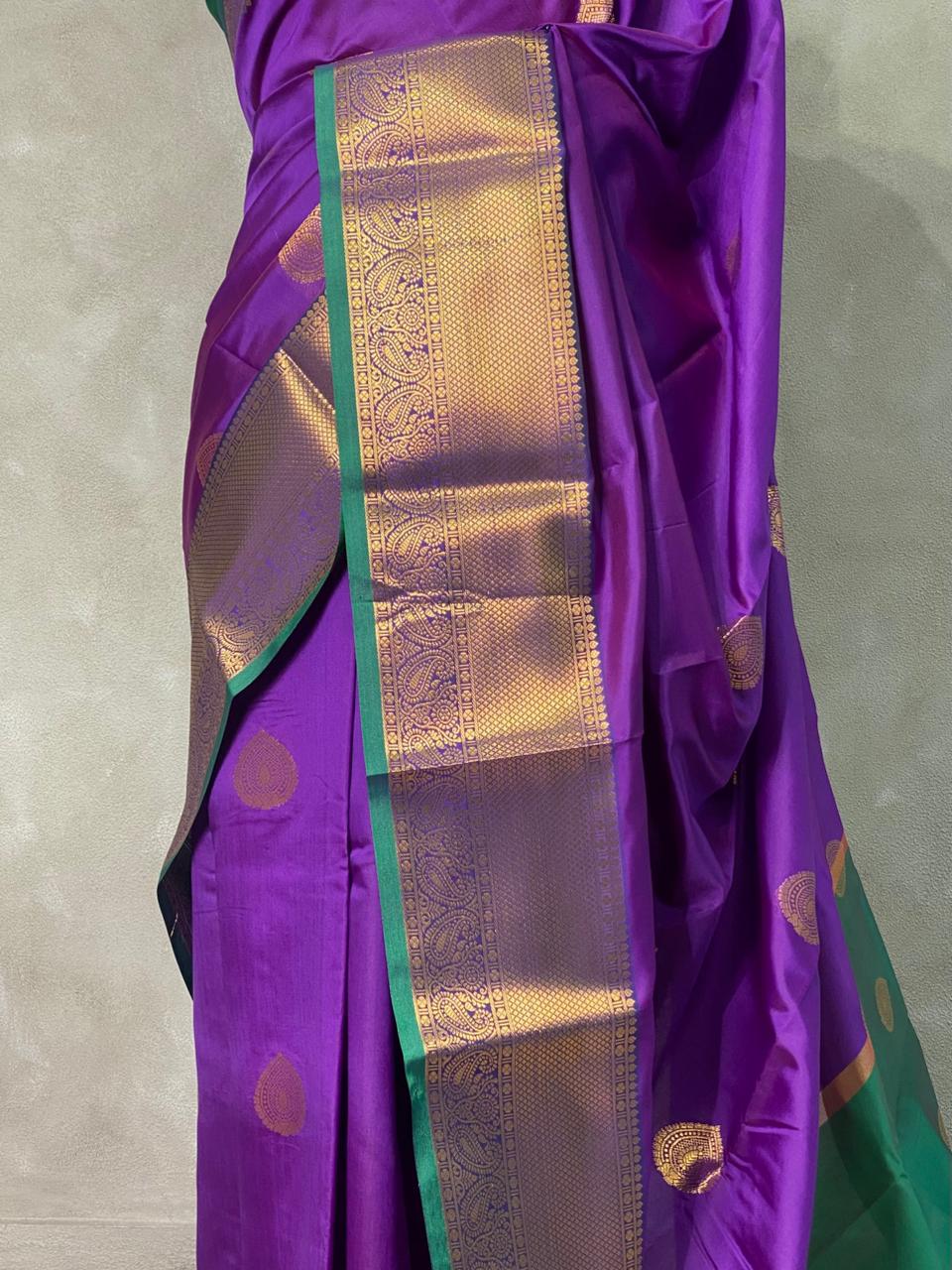 Violet and Green semi kanchipuram soft silk saree - PSSN41