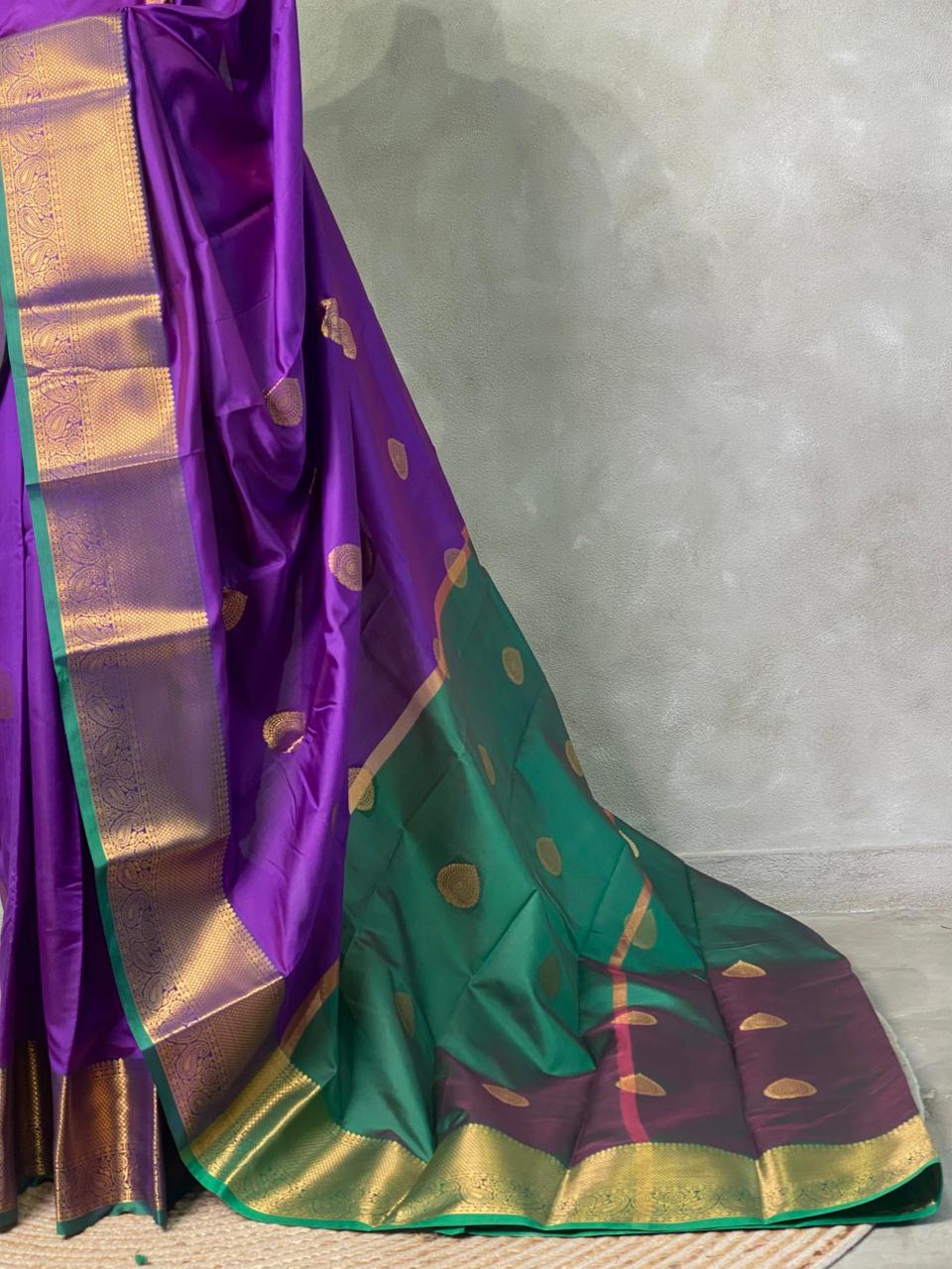 Violet and Green semi kanchipuram soft silk saree - PSSN41