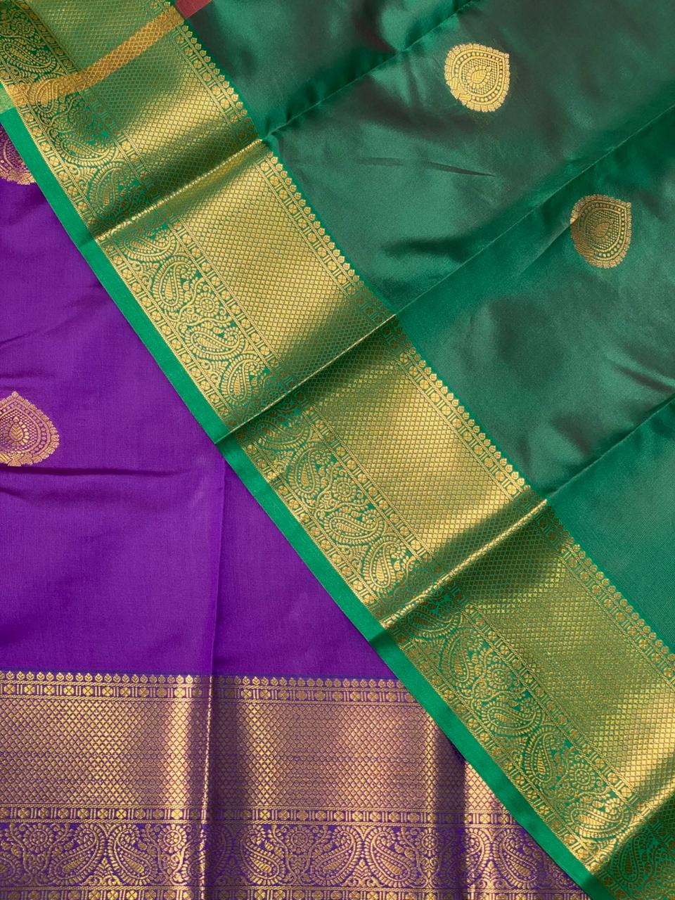 Violet and Green semi kanchipuram soft silk saree - PSSN41