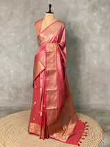 Peach Pure Tissue banarasi saree- PSTBU