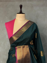Bottle Green and Purple semi kanchipuram soft silk saree - PSSN44