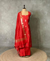 Red linen silk unstitched salwar set: PBRUS1E