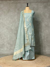 Greyish blue linen silk unstitched salwar set: PBRUS1D