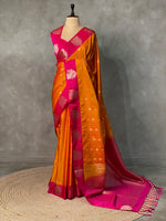 Yellow and Rani Pink pure soft silk saree - PSOFTD