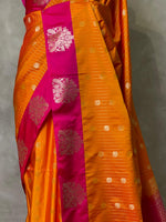 Yellow and Rani Pink pure soft silk saree - PSOFTD