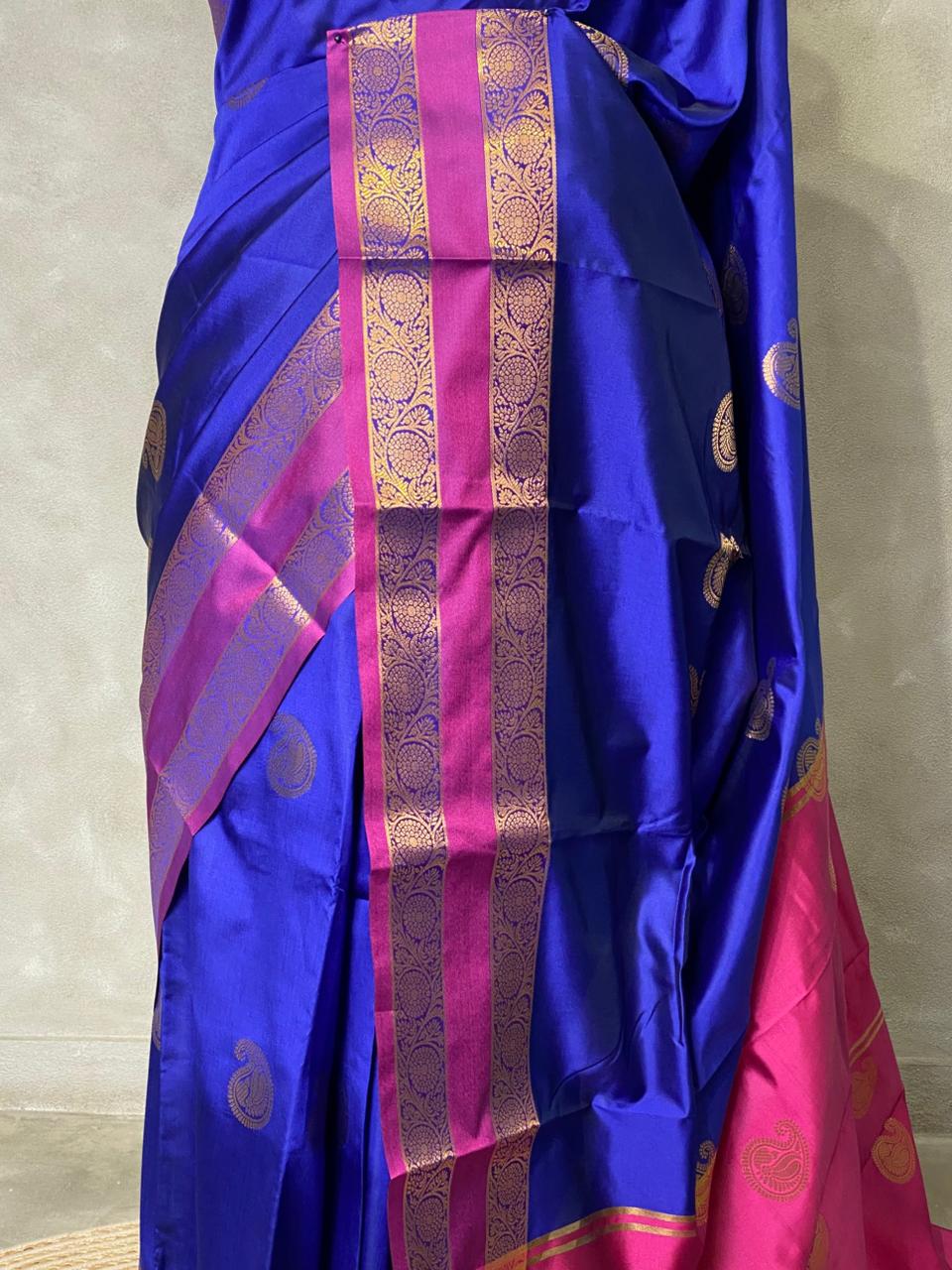 Blue and Magenta semi kanchipuram soft silk saree - PSSN53