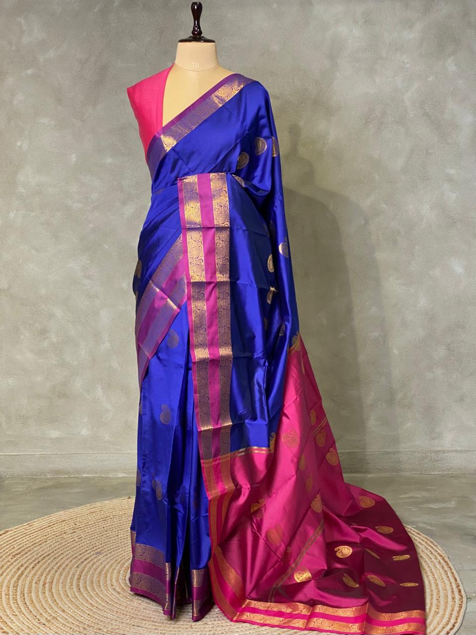 Blue and Magenta semi kanchipuram soft silk saree - PSSN53