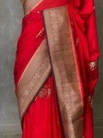 Red and Brown banarasi Crepe silk saree - PBC1