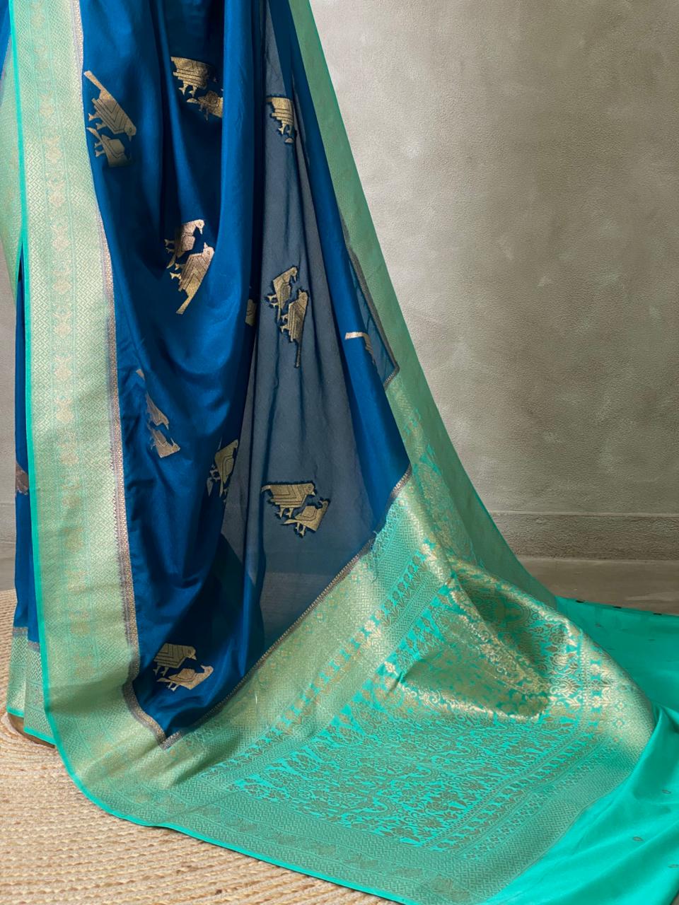 Teal and Ocean blue banarasi Crepe silk saree - PBC2